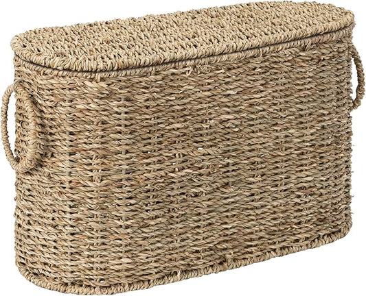 StorageWorks Toilet Paper Storage with Lid, Toilet Paper Storage Holder for 6 Regular Rolls, Wicker Basket for Bathroom, Natural Seagrass