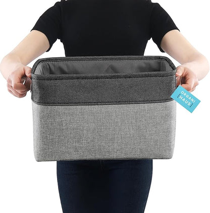 OrganiHaus 15x11in Canvas Storage Baskets 3 Pack | LARGE Fabric Bins for Shelves | Closet & Bedroom Storage | Gray/Black