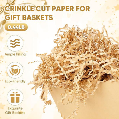 5 Pack Baskets For Gifts Empty, 10x12” Kraft Gift Basket Kit with Clear Bags Gold Bows 200g Crinkle Cut Paper Empty Gift Baskets to Fill Large Gift Baskets for Christmas, Birthdays, Holidays, Weddings
