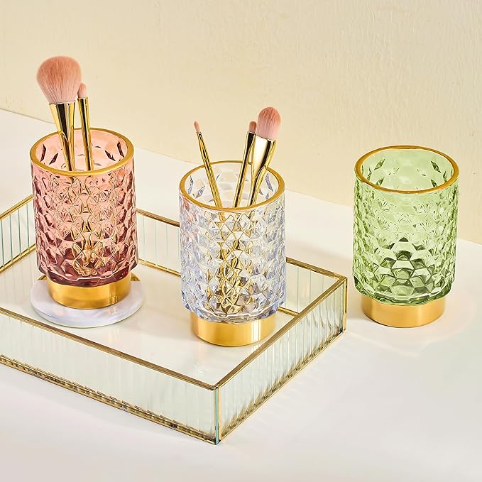 Makeup Brush Holder Organizer,Toothbrush Holders,Desk Pen Pencil Holder,Multifunctional Vintage Glass Brush Cup（A46-9-US）