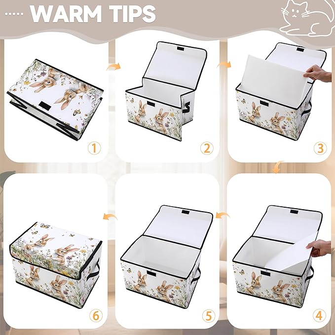 Stackable Clothes Storage Bins with Lids,Closet Organizers Fabric Cat Printing Box for Home and Office,Blanket Clothes Organizers,Under Bed Storage Containers 3 Pack.