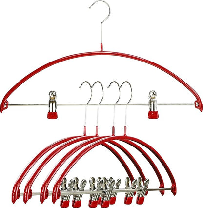Mawa by Reston Lloyd European Non-Slip Metal Clothing Hanger, Smooth Shoulder Support & Adjustable Pant Clips, Set of 5, Red