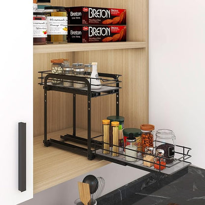 BOIVSHI Spice Rack Organizer for Cabinet, 2 Tier Pull Out Spice Organizer for Cabinet Height Adjustable Heavy Duty Metal Basket for Inside Cabinets & Pantry Closet (5.5''Wx10.5''Dx9.5''H)