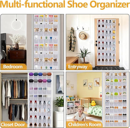 Over the Door Shoe Organizer, 40 Large Mesh Pockets Hanging Shoe Rack Organizer for Closet Behind The Door Storage Holder for Entryway Bedroom Dorm White
