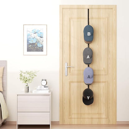 HapiRm Over Door Hat Rack - Hat Organizer with 4 Hooks Design, Hanging Baseball Cap Organizer Storage Holds Up to 20 Caps for Door, Bedroom, Closet (Black)