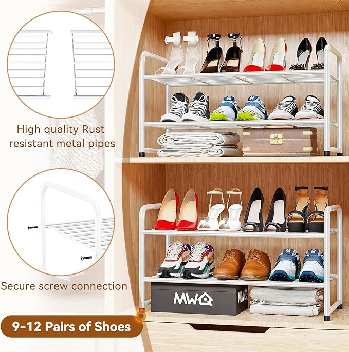 Simple Shoe Rack, 2 Tier Heavy Duty Metal Shoe Shelf 27 Inch Wide, White
