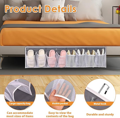 2 Pack Bedside Hanging Shoe Organizers, 8 Large Mesh Pockets with 4 Hooks Shoes Boots Organizer, RV Shoe Storage Pockets Space Saving, Closet Organizers for Caravan Bathroom Bedroom Closet