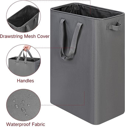 efluky Slim Laundry Basket, Narrow Laundry Hamper with Handles, Collapsible Dirty Clothes Hamper, Tall Laundry Bin for Laundry Room, Dorm and Bedroom, 19.8 Gallon (75L) Grey