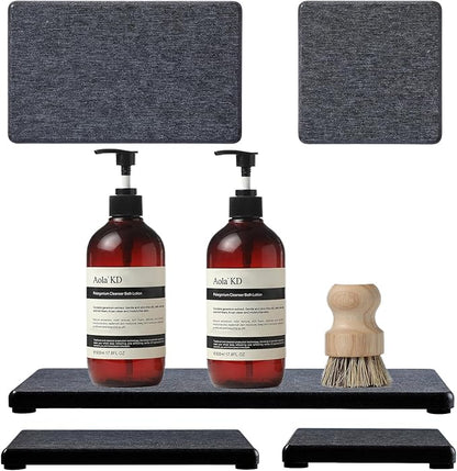 3PCS Water Absorbing Soap Dish Sponge Holder, Diatomite Stone Drying Tray Mat Sink Caddy for Kitchen Counter & Bathroom, Small Stone Bath Mat Faucet Accessories Organizer Protector,Dark Gray,9"x 3.5"