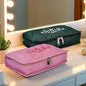 Kuber Industries Embroidery Design Satin Jewellery Pouch Cum Makeup Kit, Pack of 2 (Green & Pink)