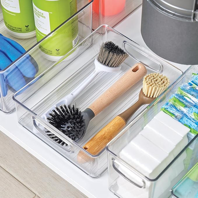 iDesign Plastic Stackable Pantry Bin - Organizer Bin with Handles for Cabinets or Fridge - Set of 2 - Clear