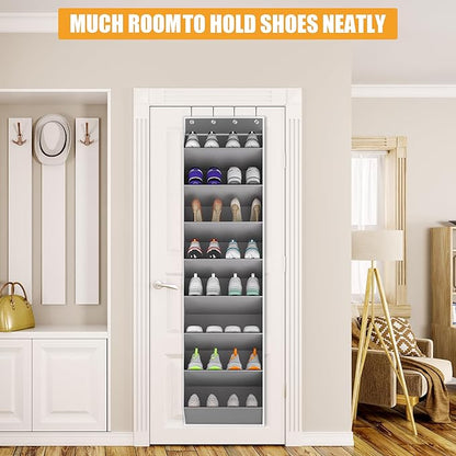 KYEVIS Over The Door Shoe Organizer Storage Fit 16-24 Pairs Hanging Shoe Rack Organiser for Closet Door, Deep Pocket Shoe Holder for Sneakers,Boots Storage(2 Pack Gray)