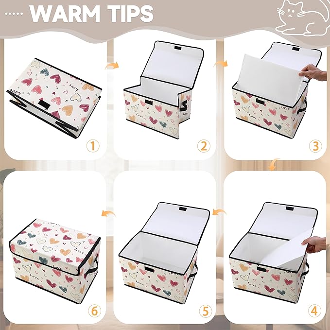Stackable Clothes Storage Bins with Lids,Closet Organizers Fabric Cat Printing Box for Home and Office,Blanket Clothes Organizers,Under Bed Storage Containers 3 Pack.