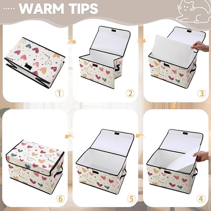 Stackable Clothes Storage Bins with Lids,Closet Organizers Fabric Cat Printing Box for Home and Office,Blanket Clothes Organizers,Under Bed Storage Containers 3 Pack.