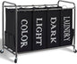 STORAGE MANIAC Laundry Sorter 4 Section, 47.8 Gal (181 L) Laundry Hamper with Wheels, Clothes Divider Basket Sorter, Clothes Separator Hamper Cart with Wheels and Removable Bags, Label Black