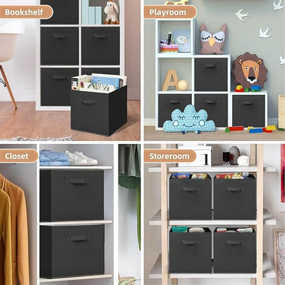 STORAGE MANIAC Storage Cubes, 13 Inch Collapsible Storage Bins with Handles, 4 Pack Fabric Foldable Bins for Organization, Durable Storage Bins for Closet, Shelves, Offices, Toys, 4-Pack Black