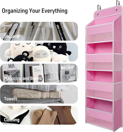 TYMENSH Over The Door Hanging Organizer with 4 Large Pockets – Closet, Bathroom, Nursery, Bedroom, Dorm Storage for Toys, Cosmetics, and Baby Essentials, Pink