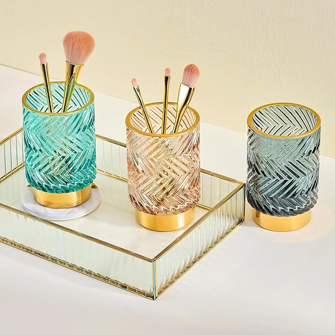 Makeup Brush Holder Organizer,Toothbrush Holders,Desk Pen Pencil Holder,Multifunctional Vintage Glass Brush Cup（A40-6-US）