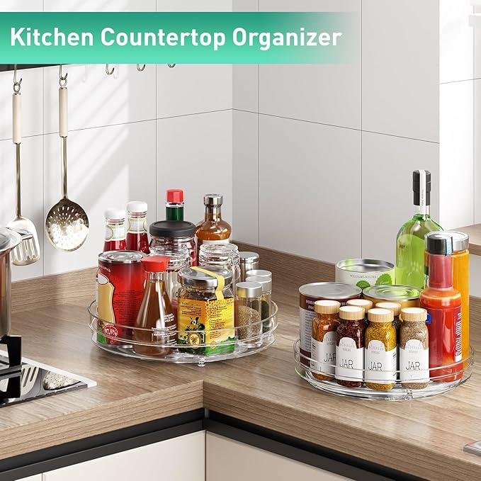 Optish 2 Pack Lazy Susan Organizer, 9.5" 10.7" Lazy Susan Turntable for Cabinet, Refrigerator Organizer and Storage for Pantry, Closet, Countertop, Non-Skid Fridge Organizers