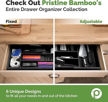 Pristine Bamboo Silverware Organizer - Expandable Kitchen Drawer Organizer - Adjustable Kitchen Drawer Organizer for Utensils, Expandable to 25 Inches Wide, 10 Slots - Black