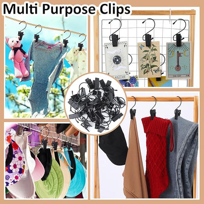 50 Pcs Boot Hangers for Closet Boot Hooks Pants Hangers with Clips Heavy Duty Black Clothes Clips for Legging Socks Towels Hats