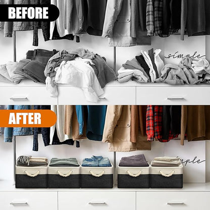 Simple Houseware 15.7" x 12" Wide & Low Fabric Storage Bin for Shallow Gaps and Closet, Braided Handles, 3 Pack, Black