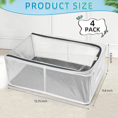 Chunful 4 Baseball Hats Storage Organizer with Window Lid Foldable Clear Snapback Baseball Caps Holder Box with Zipper Stackable Display Storage Containers Case for Closet Shelf, Each Holds 12 Hats