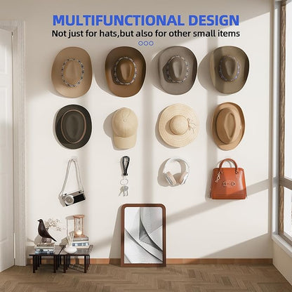 Cowboy Hat Rack(12Pack) - Wide Brimmed Organizer - Strong Adhesive Cowboy Holder - 2.2Inch Hooks for Walls - 2 Mounting Option Holder - Hangers for Doors and Closets - Clear