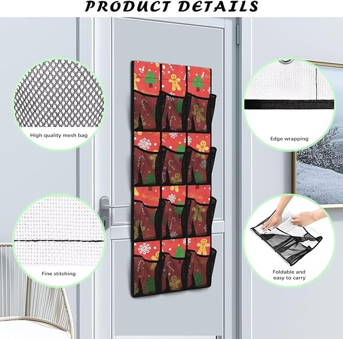 The Santa Claus Hanging Door Organizer with 12 Multi-Pockets Home Decor Christmas Door Hanging Shoe Organizer for Dorm Room Essentials
