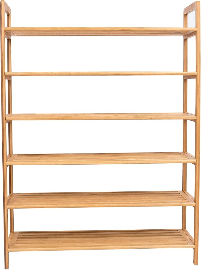 BIRDROCK HOME Free Standing Bamboo Shoe Rack | 6 Tier | Wood | Closets and Entryway | Organizer | Fits 18 Pairs of Shoes