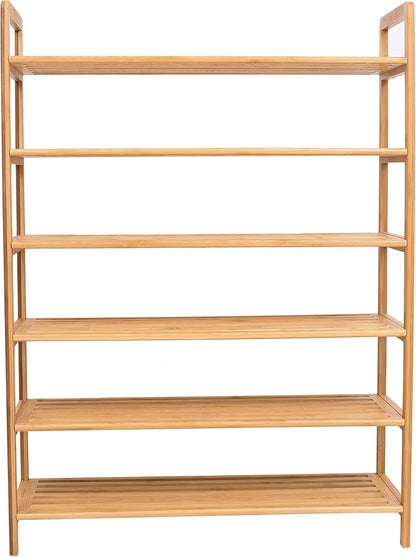 BIRDROCK HOME Free Standing Bamboo Shoe Rack | 6 Tier | Wood | Closets and Entryway | Organizer | Fits 18 Pairs of Shoes