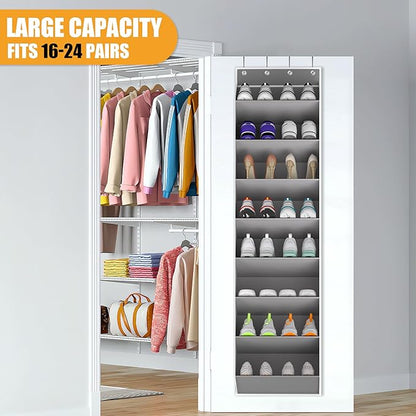 KYEVIS Over The Door Shoe Organizer Storage Fit 16-24 Pairs Hanging Shoe Rack Organiser for Closet Door, Deep Pocket Shoe Holder for Sneakers,Boots Storage(1 Pack Gray)