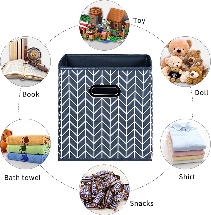 Fabric Cloth Storage Bins,Fabric Cube Organizer with Dual Handles Foldable Cube Storage Baskets for Home Bedroom Storage,Set of 3,(Grey Wave)