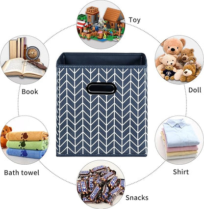 Fabric Cloth Storage Bins,Fabric Cube Organizer with Dual Handles Foldable Cube Storage Baskets for Home Bedroom Storage,Set of 3,(Grey Wave)