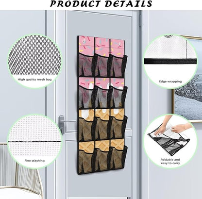Over Door Hanging Organizer - 12 Reinforced Pockets for Diapers, Cleaning Supplies, Toys, Anti-Slip Metal Hooks,Ice Cream