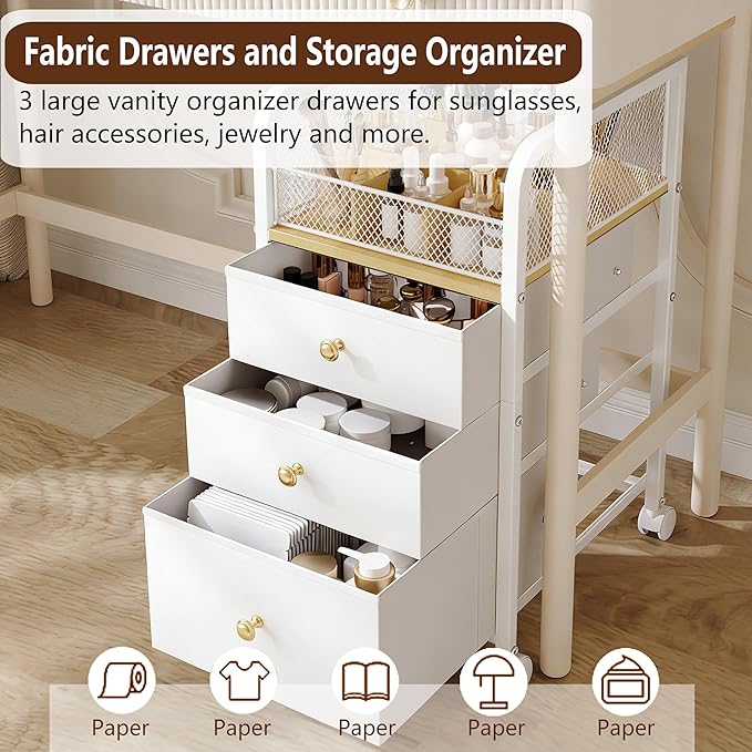 Makeup Organizer Storage Cart with Drawers, Makeup Organizer on Wheels, Rolling Makeup Bathroom Storage Cart, Cosmetic Vanity Display Cases Holder for Nail Polish Brush Hair Tool