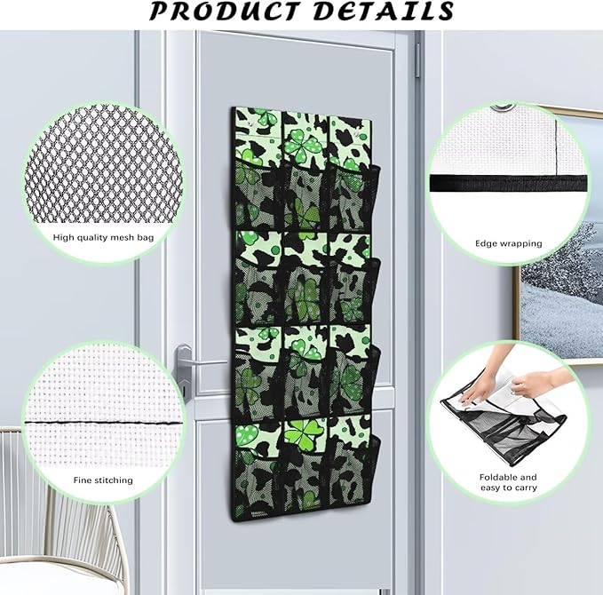 Green Leaves Leopard Over The Door Hanging Organizer Storage Closet for Spices, Utensils, Snacks for Kitchen, Office, Dorm Rooms