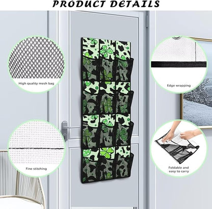 Green Leaves Leopard Over The Door Hanging Organizer Storage Closet for Spices, Utensils, Snacks for Kitchen, Office, Dorm Rooms
