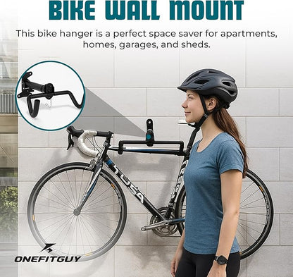 Foldable Bike Wall Mount 1-Pack, Space Saving Horizontal Bike Rack with Adjustable Hanger and EVA Covers, Includes Screws for Garage, Indoor, or Shed