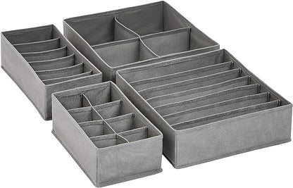 Amazon Basics Dresser Drawer Storage Organizer for Undergarments, Set of 4, Gray | Set of 4