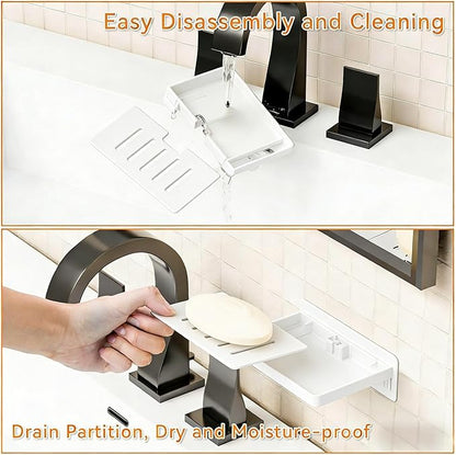 SUOXING 2 Pack Bar Soap Holder for Shower Wall,Self Draining Adhesive Soap Holder,Rustproof Wall Mounted Acrylic Shower Soap Rack & Caddy for Bathroom,Bath,Kitchen,No Drilling PlasticSoap Shelf,White