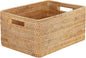 Hipiwe Handwoven Rattan Basket Decorative Natural Wicker Storage Basket Rectangular Wardrobe Home Organizer with Build-in Handles, 15" x 11" x 7.1"