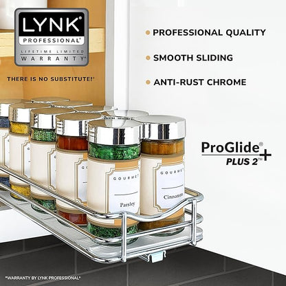 LYNK PROFESSIONAL® Pull Out Spice Organization for Cabinets - 4-3/8 inch Wide – Spice Rack for Inside Cabinets, Slide Out Spice Rack Organizer for cabinet – Pull Out Spice Rack, Sliding 1 Tier Chrome