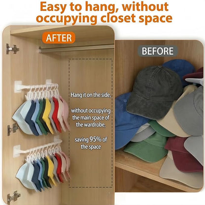 10-Hook Adhesive Hat Organizer Rack for Baseball Caps - Wall Mountable Storage for Door, Closet, Wall