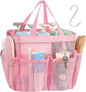 F-color Mesh Shower Caddy Portable, Upgrade Deeper 7 Pockets Shower Bag Basket Tote for College Dorm Room Toiletry Bathroom Essentials Gym Camp Quick Dry 2 handles with S Hook, Pink