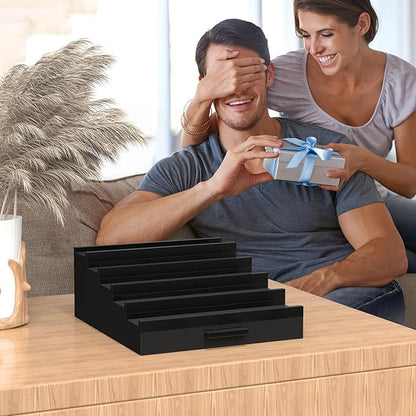 Wooden Cologne Organizer for Men 5 Tier of Perfume Display Holder of Drawer & 2 Hidden Compartments Larger Storage Space Mens Perfume Organizer Shelf Stand,Gift for Man (5T-Black)