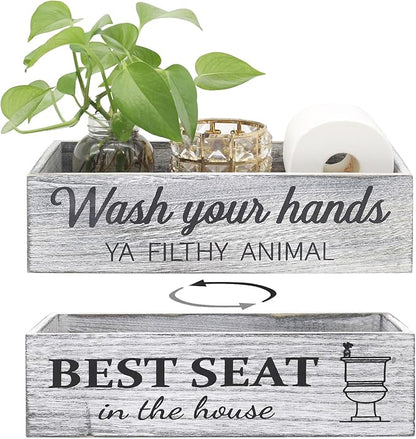 Rustic Farmhouse Bathroom Decor Box, Toilet Paper Basket with 2 Sides Signs, Gray-wash Your Hands