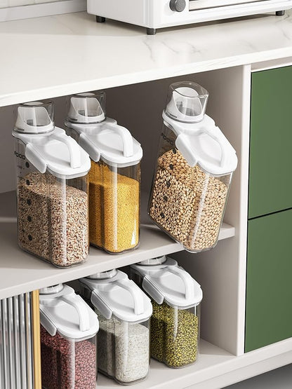 Total 2 items Cereal Containers Storage,Each2.5L Airtight Large Dry Food Storage .1 Blue 1 White.with Measuring Cup，BPA Free Plastic Dispenser，Suitable for Storing Grains Flour and Various Foods.