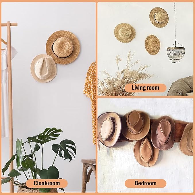 Cowboy Hat Holder 6 Pack, Metal Cowboy Hat Hanger Organizer, Black Cowboy Hat Rack for Wall Mount (Black 6 Pack)