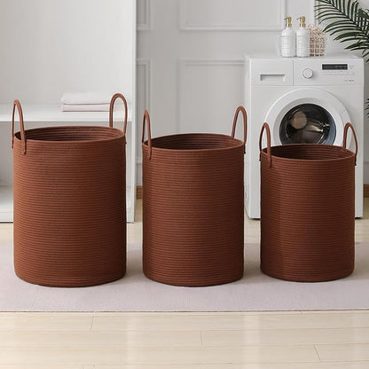 Laundry Basket Hamper Tall Rope Storage Woven for Blanket toys Dirty Clothes in Living Room Bathroom Bedroom (Dark Brown, 80L/21.3Gal)